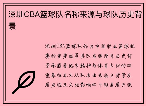 深圳CBA篮球队名称来源与球队历史背景